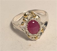 Sterling Ring W Gold Accent & Natural Star Ruby
