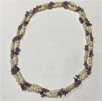 Pearl, Amethyst And Gold Bead Necklace