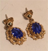 Pair Of 14k Gold Earrings With Blue Stones