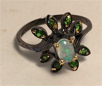 Sterling Black Rhodium Opal Real Ring