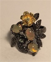 Sterling Black Rhodium & Opal Ring