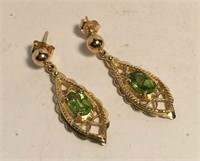 Pair Of 14k Gold Earrings With Green Stones