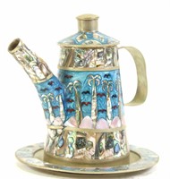 MOTHER-OF-PEARL INLAID TEAPOT AND UNDERPLATE