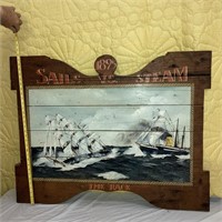 Sails vs Steam Wood Boat Wall Hanging