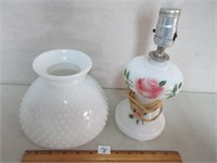 PRETTY MILKGLASS LAMP AND HOBNAIL SHADE