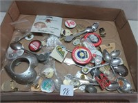 TRAY OF COLLECTOR SPOONS AND PINS