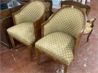 Pair French Art Deco Barrel Back Chairs, 35"h