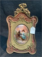 French Antique Enamel Courting Couple Painting