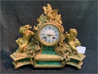 French 19th Century Malachite Panels Mantel Clock