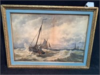 Colin Campbell Watercolor, Boats in Rough Seas