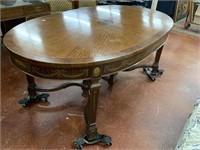 French Satinwood Sunburst Top Oval Dining Table