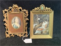 Two French Antique Paintings; Miniature Portrait