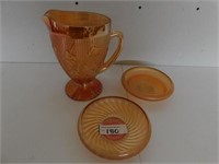 Carnival Glass Pitcher w/ 2 Bowls