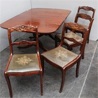 Mahogany Drop Leaf Table & 4 Flower Back Chairs