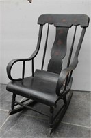 Vintage Slat Back Black Painted Wood Rocking Chair