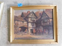 COLONIAL SCENE IN GOLD GILTED FRAME BY FM BENNETT