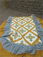 NICE RUFFLED QUILTED BEDSPREAD   66X79 INCHES
