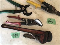 pipe wrench, tin snips & more