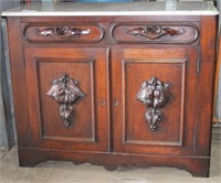 Marble Top Walnut Side Cabinet