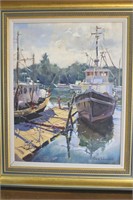 Oil on Canvas - Boat at Dock - signed
