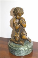 Brass Praying Child Seated on Marble Base