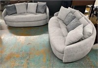 Rounded Velvet Deep Tufted Loveseat Set