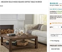 MEADOW SOLID WOOD SQUARE COFFEE TABLE