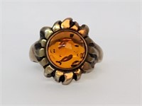 .925 Sterling Silver Amber Ring made in Poland