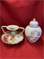 Porcelain Vase And Glass Ginger Jar