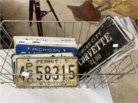 License Plates And Wire Basket