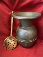Brass Spittoon With Holes And Cement In Bottom,