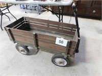 Vintage wooden red wagon, 14 x 35 x 19.5