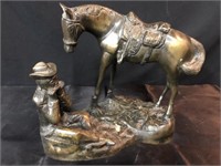 Metal Sculpture Horse and Cowboy on the Range
