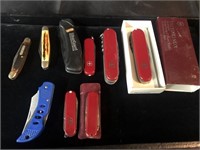 9 Pocket knives, Swiss Army, Old Timer & more