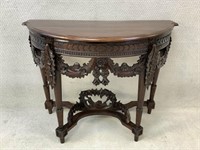 Carved Mahogany Demilune Table