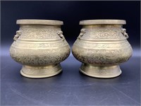 Pair of Etched Brass Planters