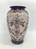 Hand Painted Asian Floral Vase 12in
