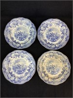 Set of 4 Blue & White Antique Transferware Plates