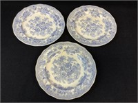 Set of 3 Blue & White Antique Transferware Plates