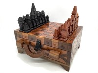 Haitian Carved Wood Chess Box
