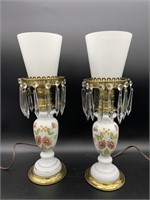 Vintage Set of Bristol Glass Luster Lamps