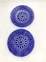 Cobalt Blue Embassy Fused Art Glass Plates Signed