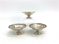 Three Sterling Mini Footed Bowls 38grams