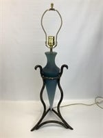 Vintage Blue Art Glass & Metal Lamp