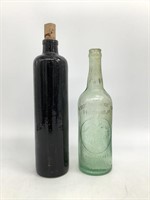 Vintage Green Glass and Ceramic Bottle with Cork