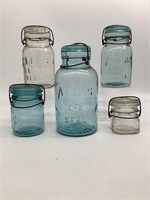5pc Vintage Glass Lid Mason Jar Set