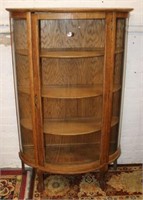 Oak Curio Cabinet curved glass front & sides