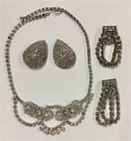 Rhinestone Necklace & 2 Pair Rhinestone Earrings