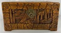 Carved Wood Box w/ Ships