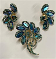 Blue Aurora Brooch & Matching Earrings